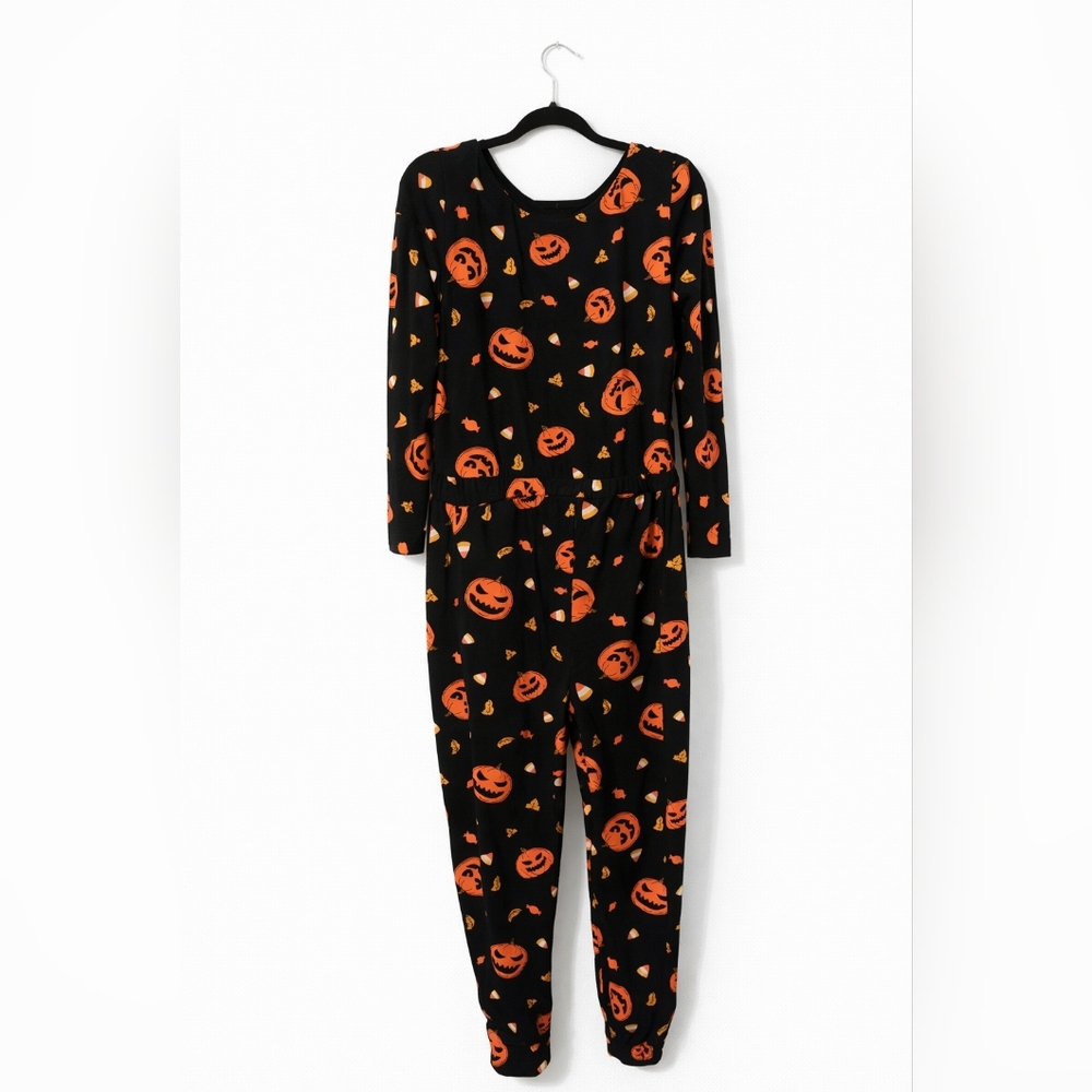 Halloween Pumpkin Print Jumpsuit - Black & Orange